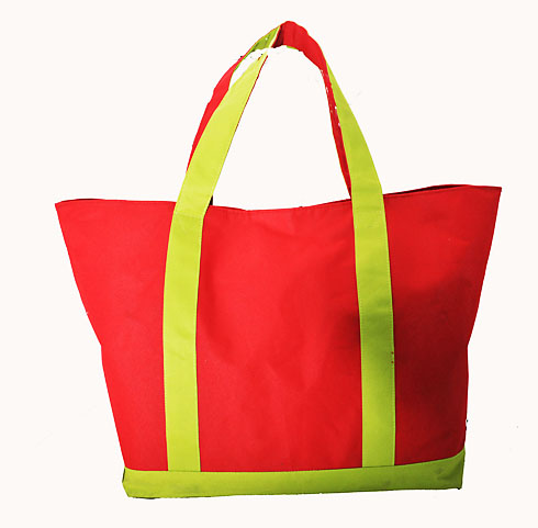 Red & Bright Green Belt Polyester Tote