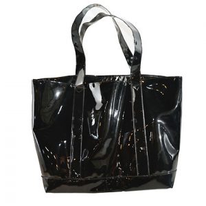 Solid Black Colored Patent Leather Tote Bag