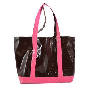 Fondue Fudge & Hot Pink Belt Patent Leather Tote Bag